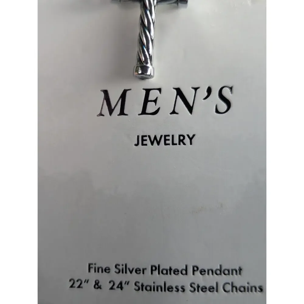 Believe by Brilliance Men's 2 Stainless Steel Dog Necklaces Cross Silver Plated